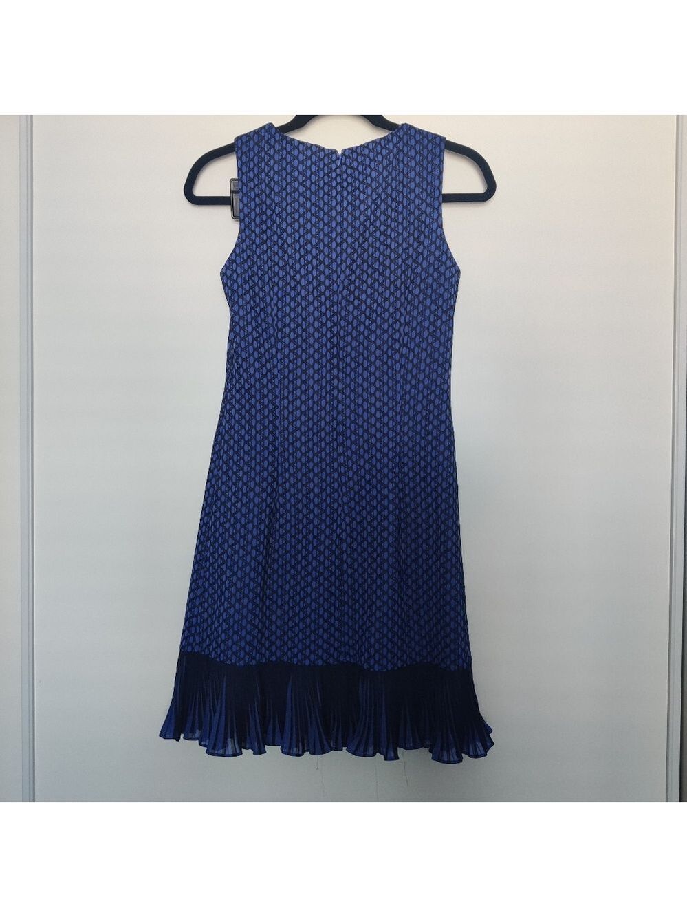 *Royal Blue Textured Geometric Pleated Ruffle Hem Dress Sleeveless S - Picture 3 of 6